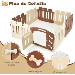 COSTWAY Parc Pour Chien à 8 Panneaux Avec Porte, Enclos Chien En HDPE Avec Motifs D’Os Mignons, Barrière De Sécurité Chien Pour Petits Moyens Animaux De Compagnie Chiot Chat Lapin, 155 X 155 X 60 CM -Promos Patto Chou Boutique 100034675 4