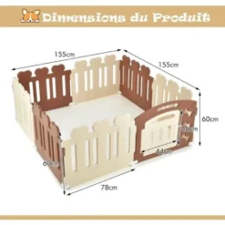 COSTWAY Parc Pour Chien à 8 Panneaux Avec Porte, Enclos Chien En HDPE Avec Motifs D’Os Mignons, Barrière De Sécurité Chien Pour Petits Moyens Animaux De Compagnie Chiot Chat Lapin, 155 X 155 X 60 CM -Promos Patto Chou Boutique 100034675 5