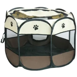 Chenil, Enclos Et Parc Pour Chien,Parc à Chiots Clôture Octogonal Pliable Pour Animaux Chenil Chien 72x45cm，Couleur Du Café