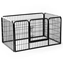 HOMCOM Luxe Parc Enclos Acier 125L X 80l X 70H Cm 4 Panneaux Et 1 Porte Pour Chiens Noir