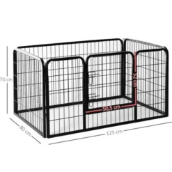HOMCOM Luxe Parc Enclos Acier 125L X 80l X 70H Cm 4 Panneaux Et 1 Porte Pour Chiens Noir -Promos Patto Chou Boutique 1165570 3