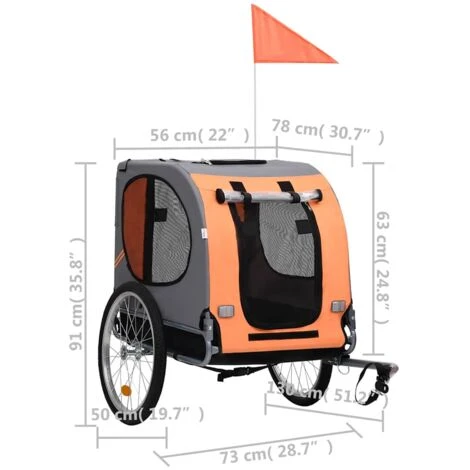 Remorque De Vélo Pour Chiens Orange Et Gris VidaXL 3 Remorque De Vélo Pour Chiens Orange Et Gris VidaXL – Image 3