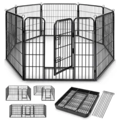 TRESKO Parc Enclos Pour Chiot - 8 Panneaux Hauteur 80 Cm, Noir