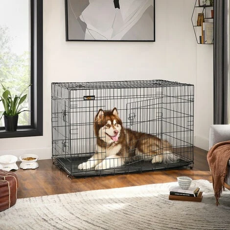 FEANDREA Cage Pour Chiens, 2 Portes, 122cm X 74,5cm X 80,5 Cm, Noir, Par SONGMICS PPD48H 1 FEANDREA Cage Pour Chiens, 2 Portes, 122cm X 74,5cm X 80,5 Cm, Noir, Par SONGMICS PPD48H