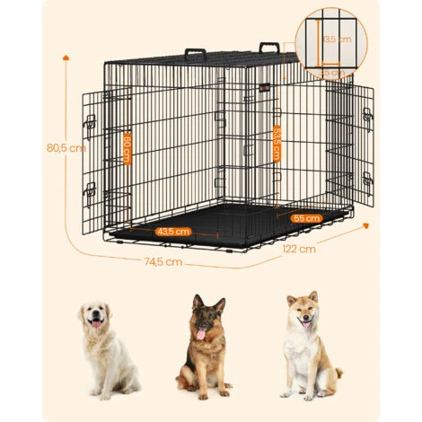 FEANDREA Cage Pour Chiens, 2 Portes, 122cm X 74,5cm X 80,5 Cm, Noir, Par SONGMICS PPD48H 5 FEANDREA Cage Pour Chiens, 2 Portes, 122cm X 74,5cm X 80,5 Cm, Noir, Par SONGMICS PPD48H – Image 5