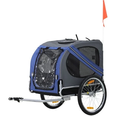 PawHut Remorque Vélo Pour Chien Animaux Pliable 8 Réflecteurs Drapeau Barre Attelage Inclus Acier Polyester Imperméable Max. 30 Kg 130L X 73l X 90H Cm Bleu 1 PawHut Remorque Vélo Pour Chien Animaux Pliable 8 Réflecteurs Drapeau Barre Attelage Inclus Acier Polyester Imperméable Max. 30 Kg 130L X 73l X 90H Cm Bleu