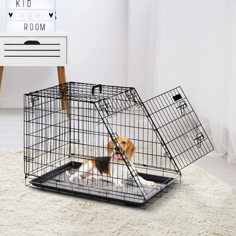 PawHut Cage De Transport Pour Chien Taille L Dim. 76L X 48l X 55H Cm Métal Noir 2 PawHut Cage De Transport Pour Chien Taille L Dim. 76L X 48l X 55H Cm Métal Noir – Image 2