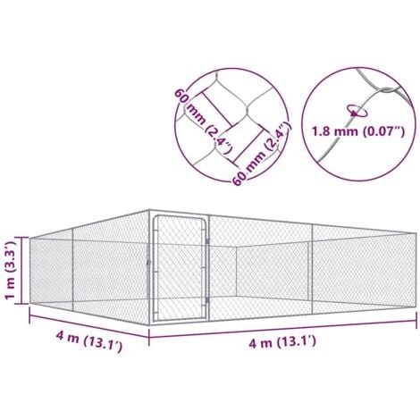 Chenil Extérieur Pour Chiens Acier Galvanisé 4x4x1 M VidaXL 5 Chenil Extérieur Pour Chiens Acier Galvanisé 4x4x1 M VidaXL – Image 5