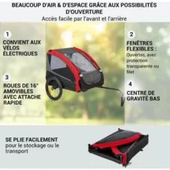 Husky Race Remorque Pour Chien 282 L 40 Kg Toile Oxford 600D Rouge -Promos Patto Chou Boutique 17575393 3