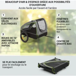 Husky Remorque à Vélo Pour Chien Env. 250 L Toile Oxford 600D Verte -Promos Patto Chou Boutique 18677191 3