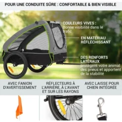 Husky Remorque à Vélo Pour Chien Env. 250 L Toile Oxford 600D Verte -Promos Patto Chou Boutique 18677191 4