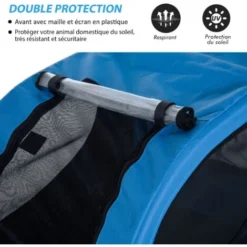PawHut Remorque Velo Pour Chien Animaux Avec 8 Reflecteurs Drapeau Bleu Noir -Promos Patto Chou Boutique 1933124 5