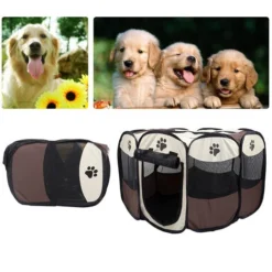 Hofuton Parc à Chiot, Enclos Pour Petits Animaux, Café Et Blanc, Matériau: Tissu 600D Oxford -Promos Patto Chou Boutique 19490144 5