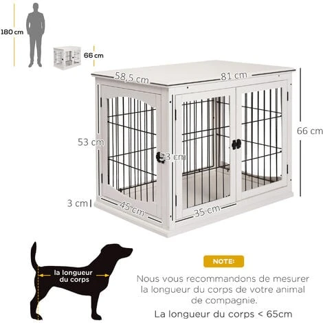 PawHut Cage Pour Chien Animaux Cage En Bois MDF Classe E1 3 Portes Verrouillables Max. 30 Kg Dim. 81L X 58l X 66H Cm Blanc Noir 3 PawHut Cage Pour Chien Animaux Cage En Bois MDF Classe E1 3 Portes Verrouillables Max. 30 Kg Dim. 81L X 58l X 66H Cm Blanc Noir – Image 3