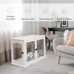 PawHut Cage Pour Chien Animaux Cage En Bois MDF Classe E1 3 Portes Verrouillables Max. 30 Kg Dim. 81L X 58l X 66H Cm Blanc Noir 8 PawHut Cage Pour Chien Animaux Cage En Bois MDF Classe E1 3 Portes Verrouillables Max. 30 Kg Dim. 81L X 58l X 66H Cm Blanc Noir -Promos Patto Chou Boutique 20066540 4
