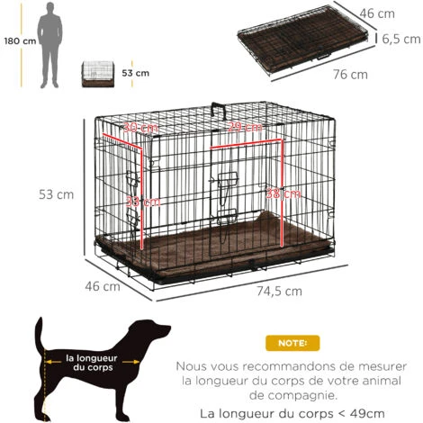 PawHut Cage De Transport Pliante Pour Chien Poignée, Plateau Amovible, Coussin Fourni 76 X 53 X 57 Cm Noir 3 PawHut Cage De Transport Pliante Pour Chien Poignée, Plateau Amovible, Coussin Fourni 76 X 53 X 57 Cm Noir – Image 3