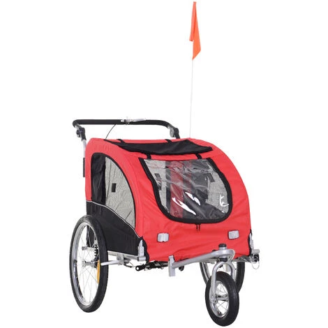 HOMCOM Remorque Vélo Jogger 2 En 1 Pour Animaux Drapeau Roue Avant Pivotante Réflecteurs Et Barre D'attelage Inclus Rouge Noir 1 HOMCOM Remorque Vélo Jogger 2 En 1 Pour Animaux Drapeau Roue Avant Pivotante Réflecteurs Et Barre D'attelage Inclus Rouge Noir