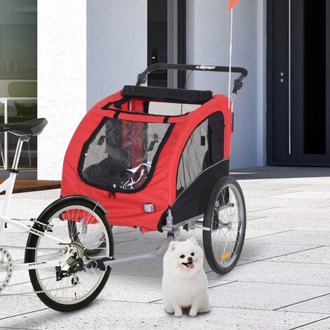 HOMCOM Remorque Vélo Jogger 2 En 1 Pour Animaux Drapeau Roue Avant Pivotante Réflecteurs Et Barre D'attelage Inclus Rouge Noir 2 HOMCOM Remorque Vélo Jogger 2 En 1 Pour Animaux Drapeau Roue Avant Pivotante Réflecteurs Et Barre D'attelage Inclus Rouge Noir – Image 2