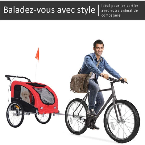 HOMCOM Remorque Vélo Jogger 2 En 1 Pour Animaux Drapeau Roue Avant Pivotante Réflecteurs Et Barre D'attelage Inclus Rouge Noir 5 HOMCOM Remorque Vélo Jogger 2 En 1 Pour Animaux Drapeau Roue Avant Pivotante Réflecteurs Et Barre D'attelage Inclus Rouge Noir – Image 5