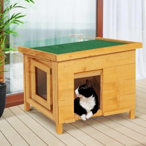 Maison Pour Chat Niche En Bois Avec Porte Basculante à Lamelles 2 Maison Pour Chat Niche En Bois Avec Porte Basculante à Lamelles – Image 2