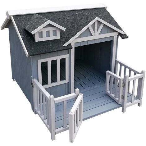 Niche De Chien En Gris Maison De Luxe XL Bois Balcon Jardin Terrasse Chien 1 Niche De Chien En Gris Maison De Luxe XL Bois Balcon Jardin Terrasse Chien