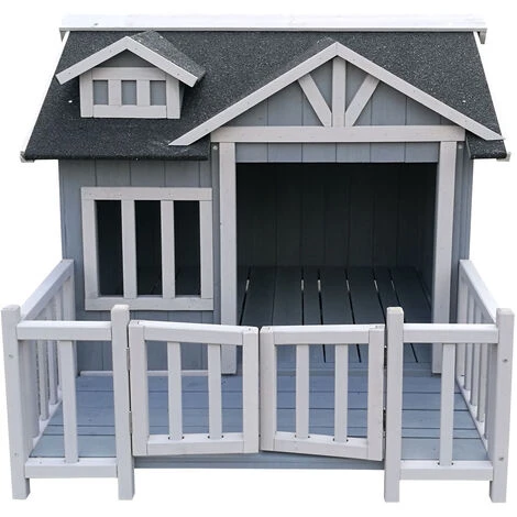 Niche De Chien En Gris Maison De Luxe XL Bois Balcon Jardin Terrasse Chien 2 Niche De Chien En Gris Maison De Luxe XL Bois Balcon Jardin Terrasse Chien â Image 2
