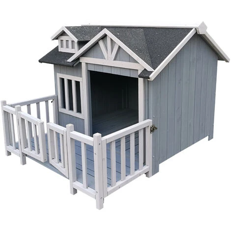 Niche De Chien En Gris Maison De Luxe XL Bois Balcon Jardin Terrasse Chien 3 Niche De Chien En Gris Maison De Luxe XL Bois Balcon Jardin Terrasse Chien â Image 3