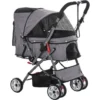 PawHut Poussette Buggy Pliable Chien Chat Panier Et Sac De Rangement Attaches Sécurité Housse Réglable Poignée Réversible Acier Oxford Gris Chiné Noir