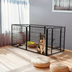 Parc Enclos Pour Petits Chiens Chiots Lapin Exterieur Interieur 80 X 60 Cm 6 Panneaux Avec Porte Noir