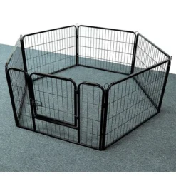 Parc Enclos Pour Petits Chiens Chiots Lapin Exterieur Interieur 80 X60cm 6 Panneaux Avec Porte Noir