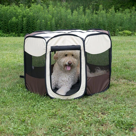 Parc Pour Chien Chat Pliable Café 3 Parc Pour Chien Chat Pliable Café – Image 3