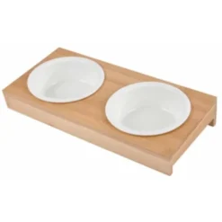 Paris Prix - Lot De 2 Gamelles Chien & Chat Bambou 29cm Blanc