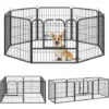 PawHut Luxe Parc Enclos Modulable Pour Chien 8 Panneaux Porte Verrouillable Acier époxy Noir