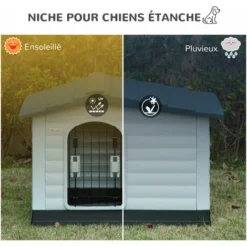 PawHut Niche Chien Style Cottage Dim. 91L X 69l X 66H Cm Petite Porte Grillagée + Grande Porte Latérale Verrouillable PP Blanc Gris Noir -Promos Patto Chou Boutique 34739120 5
