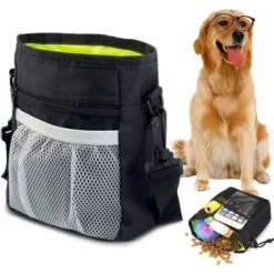 LangRay Sac Friandise Pour Chien, Sac De Dressage Pour Chiens, Sac De Taille Réglable Portable Sangle D'épaule, Avec Distributeur De Sacs à Crottes, Pour Transporter Des Jouets Et Des Friandises (Noir