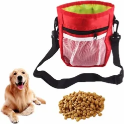 LangRay Sac Friandise Pour Chien, Sac De Dressage Pour Chiens, Sac De Taille Réglable Portable Sangle D'épaule, Avec Distributeur De Sacs à Crottes, Pour Transporter Des Jouets Et Des Friandises (Roug