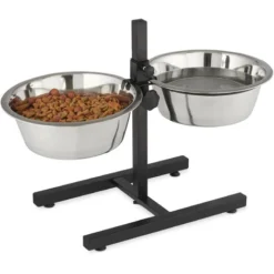 Relaxdays Gamelles Pour Chiens, 4,5 L, Acier Inoxydable, HLP 42 X 61 X 29 Cm, Hauteur Réglable, Antidérapant, Argenté