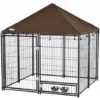 PawHut Chenil Extérieur Pour Chiens En Métal Et Tissu Oxford Avec Support Gamelle Et Toit Résistant Aux Intempéries Espace Spacieux 141 X 141 X 121 Cm Noir