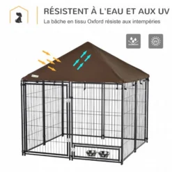 PawHut Chenil Extérieur Pour Chiens En Métal Et Tissu Oxford Avec Support Gamelle Et Toit Résistant Aux Intempéries Espace Spacieux 141 X 141 X 121 Cm Noir -Promos Patto Chou Boutique 36843473 5