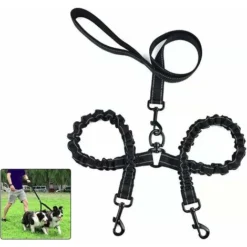 Laisse Double Pour 2 Chiens ,Laisse Chien,Laisse Double Chien 360 ° Sans Enchevêtrement, Laisse Détachable Multifonctionnelle ,Matière élastique Absorption Des Chocs