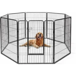 GOPLUS Parc/Enclos Pour Animaux En Metal, Parc Pliable à 8 Panneaux, Différente Forme, Porte à Double Verrou, Clôture Pour Intérieur Et Extérieur, Hauteur 100 Cm, Pour Chien, Chiot, Chat, Lapin