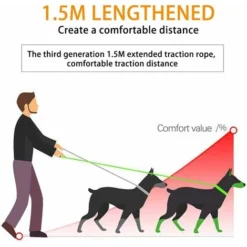 Laisse Corde Pour Chien Avec Poignée Rembourrée Douce, Fils Très Réfléchissants, Laisse Pour Chien En Nylon 150CM Pour Grands Ou Moyens Chiens Ddapté à Course à Pied (Noir) -Promos Patto Chou Boutique 41486088 3