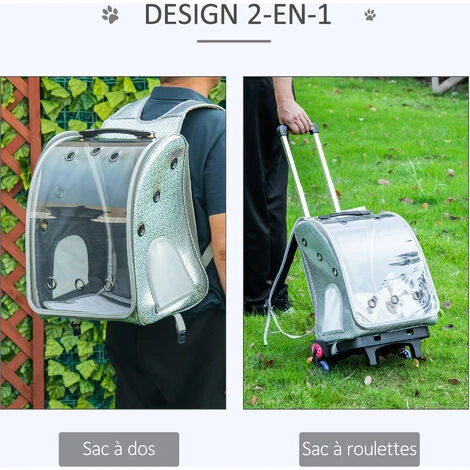 PawHut Sac à Dos Trolley Chariot Sur Roulettes 2 En 1 Pour Chien Chat Poignée Telescopique 6 Roues En étoile Coussin Et Attache Inclus Oxford Motif écailles Gris Brillant 4 PawHut Sac à Dos Trolley Chariot Sur Roulettes 2 En 1 Pour Chien Chat Poignée Telescopique 6 Roues En étoile Coussin Et Attache Inclus Oxford Motif écailles Gris Brillant – Image 4