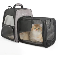 Sac à Dos Extensible Pour Chats, Extra Large 40x30x45cm (L X L X H), Sac De Voyage Portable Pour Animaux De Compagnie Avec Tunnel, Gris
