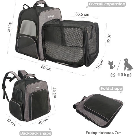 Sac à Dos Extensible Pour Chats, Extra Large 40x30x45cm (L X L X H), Sac De Voyage Portable Pour Animaux De Compagnie Avec Tunnel, Gris 2 Sac à Dos Extensible Pour Chats, Extra Large 40x30x45cm (L X L X H), Sac De Voyage Portable Pour Animaux De Compagnie Avec Tunnel, Gris – Image 2