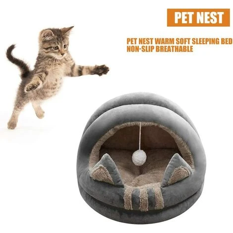 ELLE Nid Chaud D'hiver Pour Animal Domestique, Lit Pour Chien, Chat, Sac De Couchage, Intérieur Portable, Pliable, Avec Coussin Amovible Et Fond Résistant à L'eau Pour Petits Chats (gris, M) 2 ELLE Nid Chaud D'hiver Pour Animal Domestique, Lit Pour Chien, Chat, Sac De Couchage, Intérieur Portable, Pliable, Avec Coussin Amovible Et Fond Résistant à L'eau Pour Petits Chats (gris, M) – Image 2
