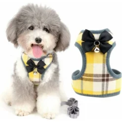 Harnais Et Laisse Pour Petit Chien Anti Traction Avec Nœud Papillon Et Cloche De Sécurité Pour Chiot Chihuahua Yorkshire, Anti-Fuite Reglable Harnais -Versailles