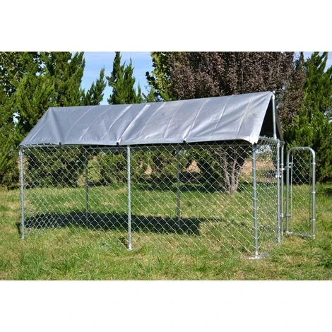 Enclos Avec Toit 3x1,5x1,83m, Porte Verrouillable, Pour Animaux, Toit Résistant Aux UV Et à L’eau 4 Enclos Avec Toit 3x1,5x1,83m, Porte Verrouillable, Pour Animaux, Toit Résistant Aux UV Et à L’eau – Image 4