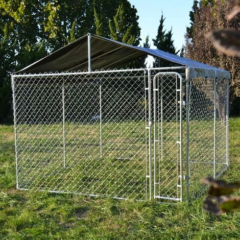 Chenil Avec Toit 3×3×1,83m, Porte Verrouillable, Enclos Pour Animaux Avec Toit Résistant Aux Rayons UV Et à L’eau 2 Chenil Avec Toit 3×3×1,83m, Porte Verrouillable, Enclos Pour Animaux Avec Toit Résistant Aux Rayons UV Et à L’eau – Image 2