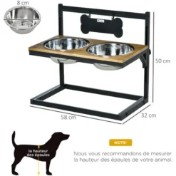 PawHut Gamelle Double Chien Porte-gamelles Surélevé Hauteur Réglable Dim. 58L X 32l X 50H Cm 2 Gamelles Acier Inox. Incluses Plateau Aspect Bois Clair 7 PawHut Gamelle Double Chien Porte-gamelles Surélevé Hauteur Réglable Dim. 58L X 32l X 50H Cm 2 Gamelles Acier Inox. Incluses Plateau Aspect Bois Clair -Promos Patto Chou Boutique 46360311 3